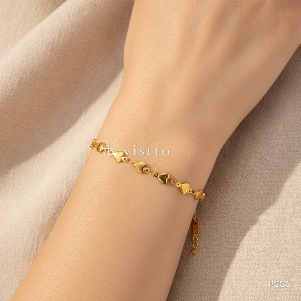 [PCC5] Pulsera dorada, cadena de eslabones en forma de corazón