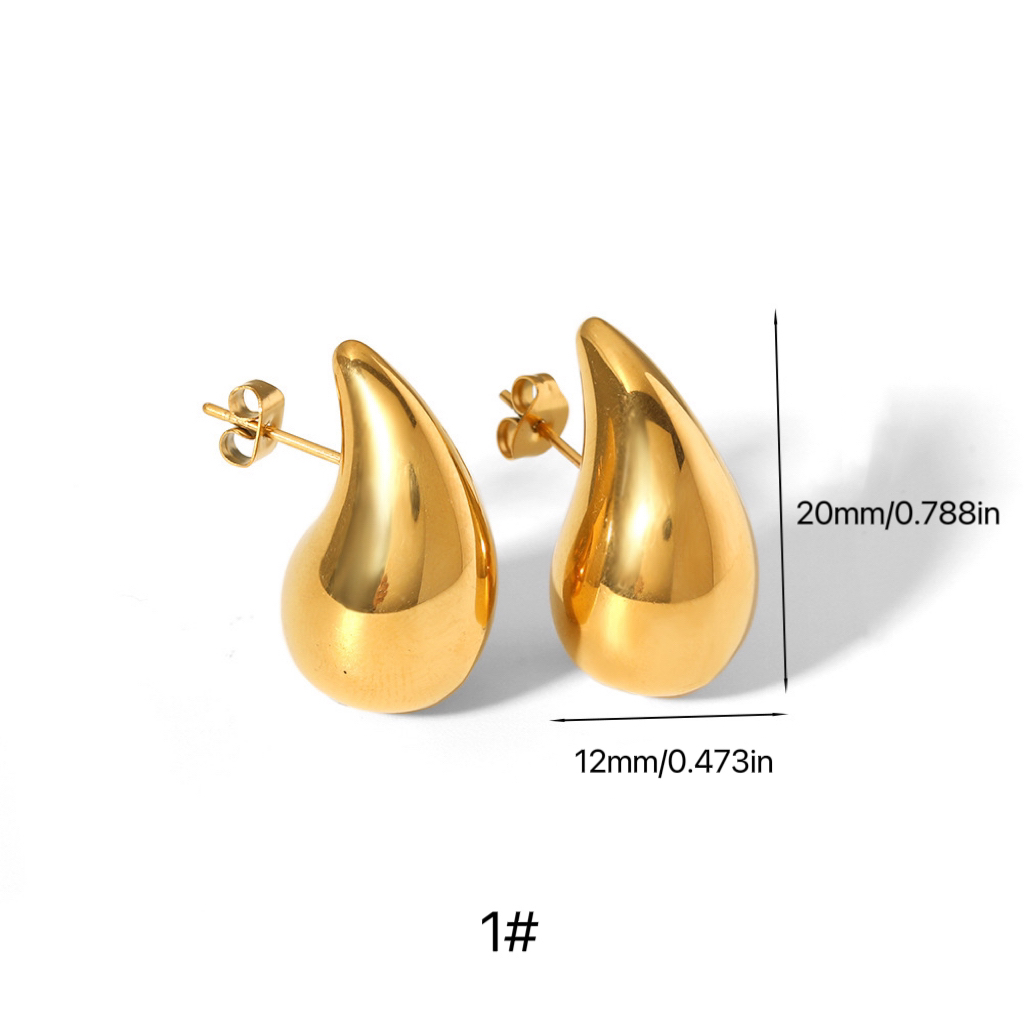 [Z120] Aretes con gota de acero inoxidable 316L con recubrimiento PVD y chapado en oro 18k (Oro · Talla Única · Oro)