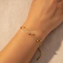 Pulsera dorada fina con cierre de langosta y extensor, diseño de doble cadena de eslabones con cuentas esféricas