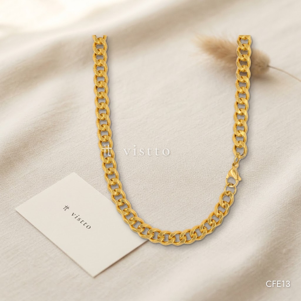 [CFE13] Collar dorado, cadena cubana barbada gruesa