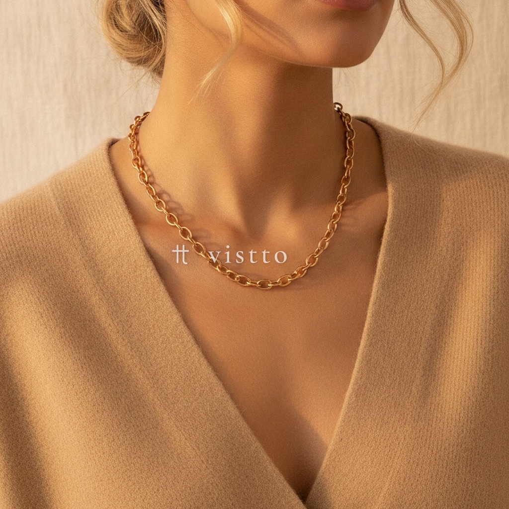 Collar dorado de cadena de eslabones ovalados anchos y lisos, de 6,9 mm, versión de 45 cm con extensor