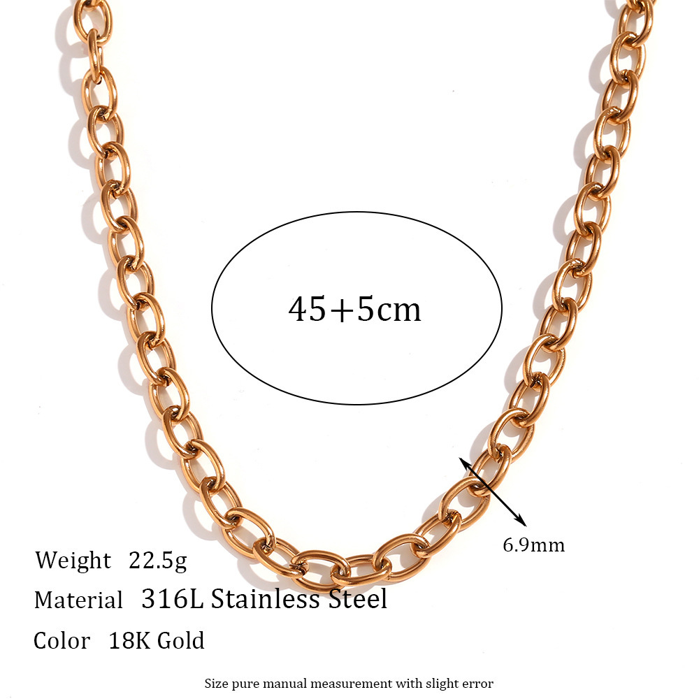 [NH38490127] Collar de diseño geométrico en acero inoxidable 316L con recubrimiento PVD y chapado en oro 18k (Oro · Cadena de Cruz de 6,9mm-collar de oro)