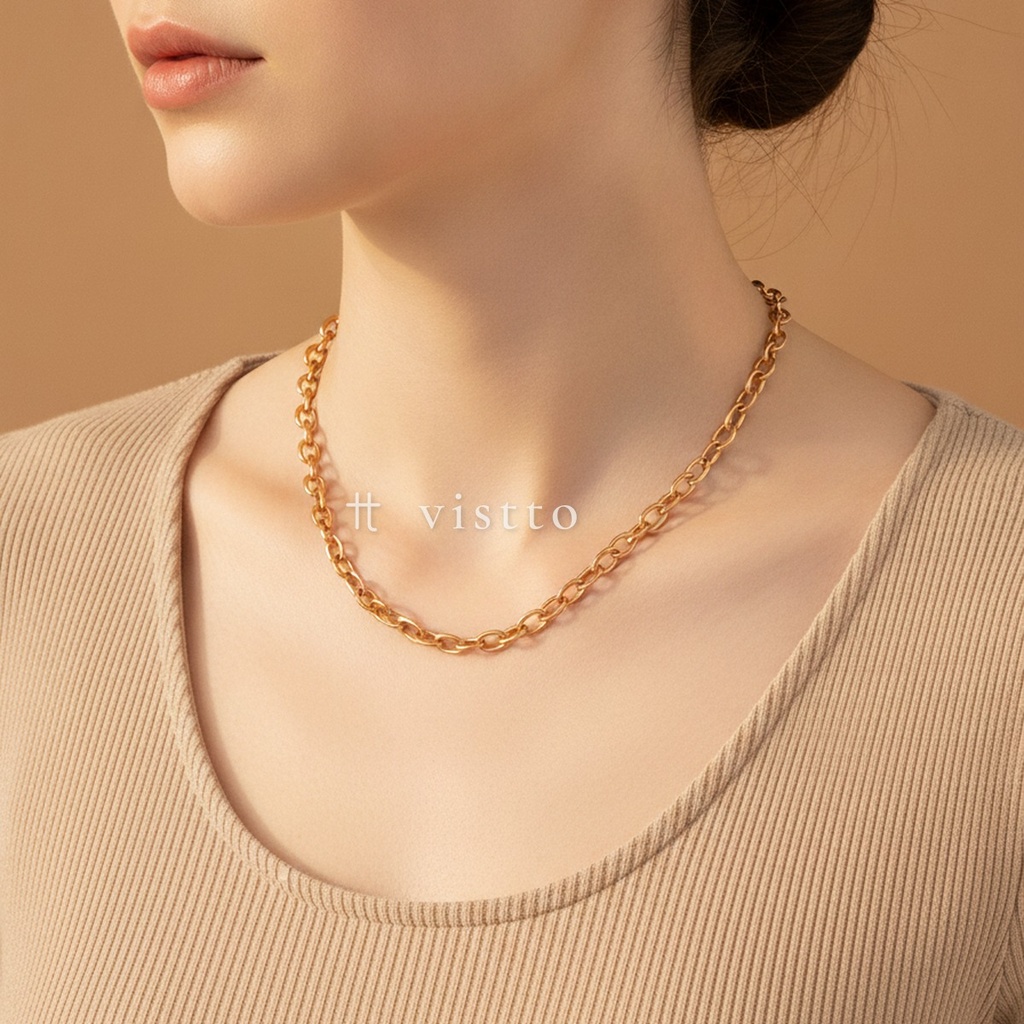 Collar dorado de cadena de eslabones ovalados anchos y lisos, de 6,9 mm, con extensor