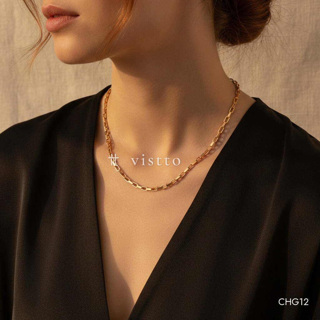[CHG12] Collar dorado, eslabones rectangulares tipo caja, largo medio