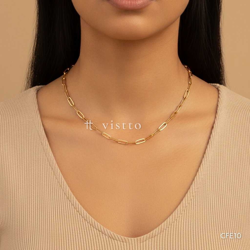 [CFE10] Collar dorado, eslabones alargados tipo clip con extensor