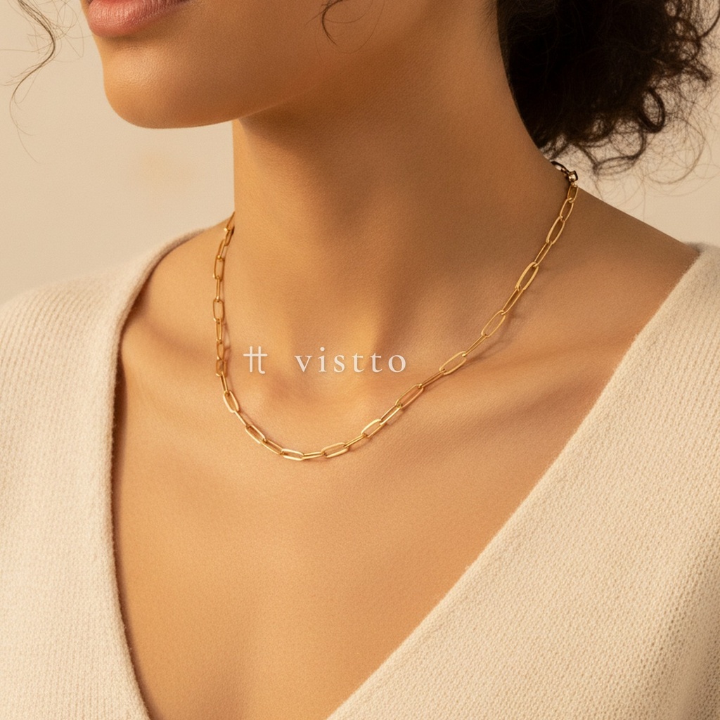 Collar dorado de cadena de eslabones alargados tipo clip, con extensor