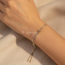 Pulsera plateada ajustable, diseño de cadena combinada de eslabones trenzados y cadena de caja con cuenta deslizante