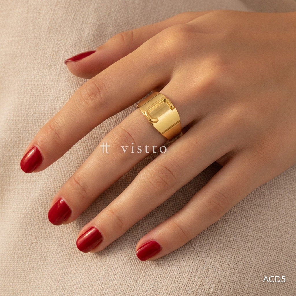 [ACD5] Anillo dorado abierto, banda lisa con letra J