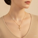 Collar dorado, serpiente fina con cruz, corazón y circonias