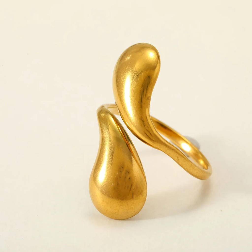 [A79] Anillo de diseño geométrico en acero inoxidable 304 con recubrimiento PVD y chapado en oro 18k (Oro · Ajustable · 1)