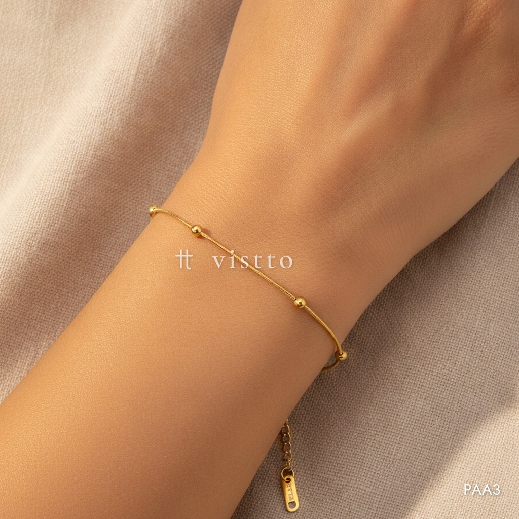 Pulsera dorada, cadena de serpiente con cuentas redondas