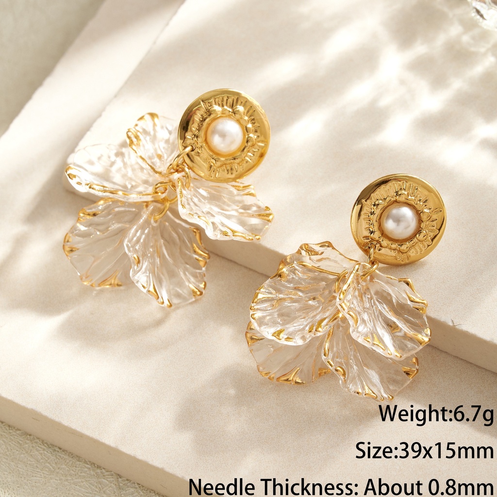 [Z9] Aretes con perla de acero inoxidable 304 con recubrimiento PVD y chapado en oro 18k (Oro)