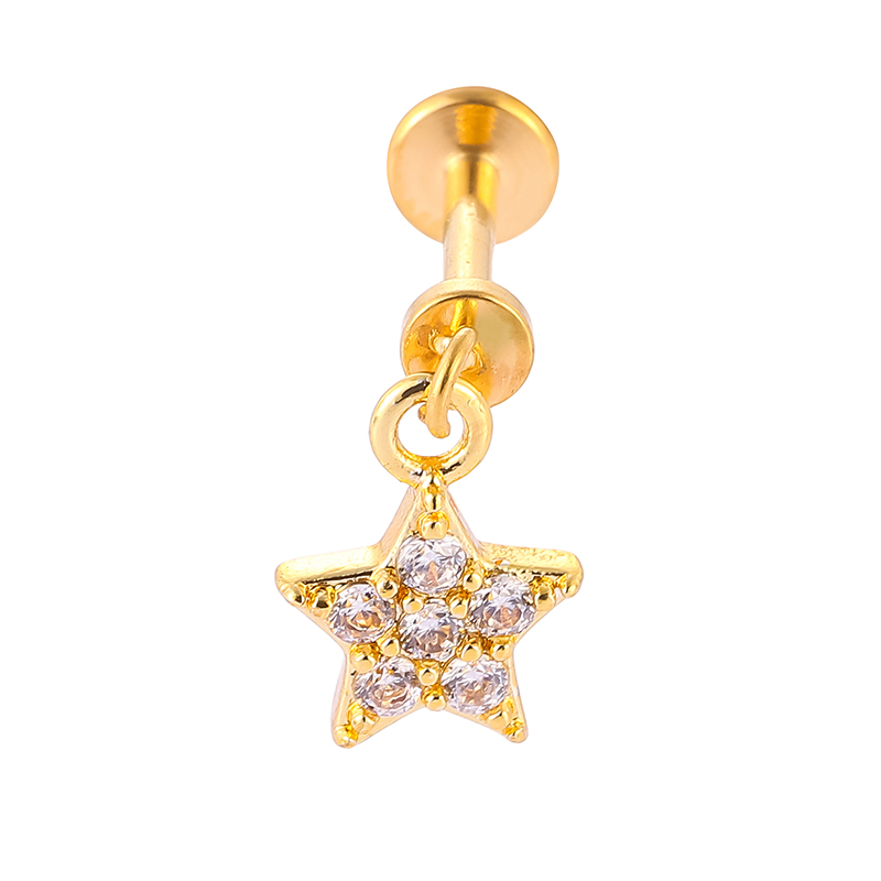 [Z138] Aretes con circonia de acero inoxidable 316L con chapado en oro 18k (Oro · Tamaño medio · Oro)