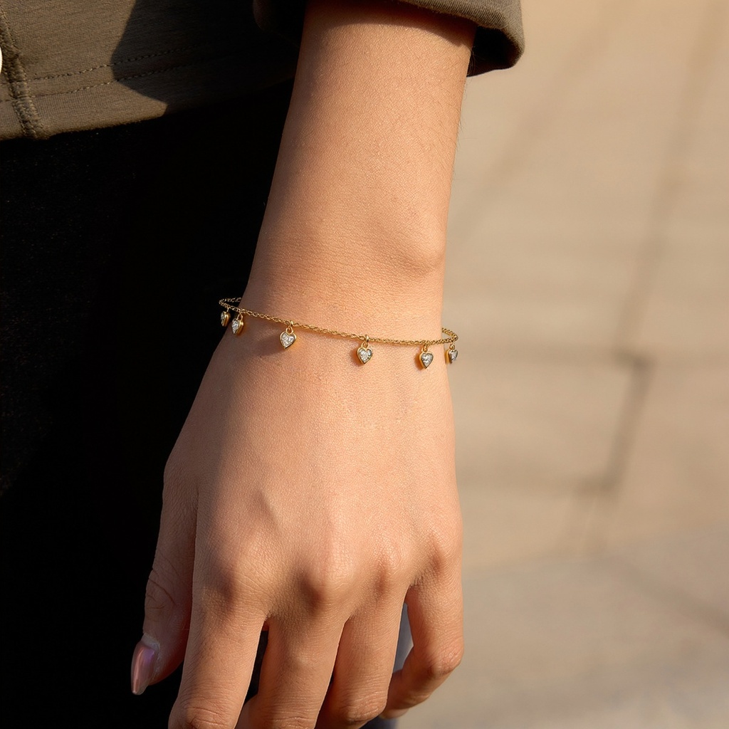 [NH51100914] Pulsera con corazón de acero inoxidable 316 con recubrimiento PVD y chapado en oro 18k (Oro)