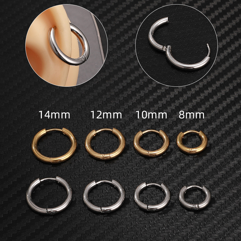 [Z132] Aretes de aro en acero inoxidable 316L con recubrimiento PVD y chapado en oro 18k (Oro · Oro)