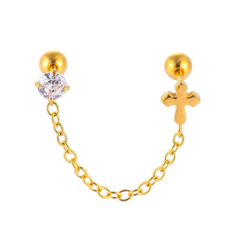 [Z68] Aretes con cruz de acero inoxidable 316L con recubrimiento PVD y chapado en oro 18k (Oro · Tamaño medio · Oro)