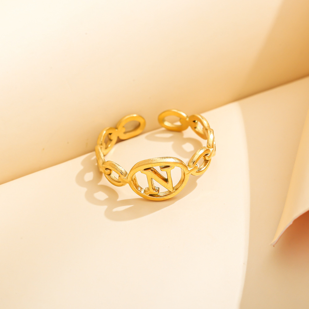 [A77] Anillo de diseño geométrico en acero inoxidable 304 con chapado en oro 18k (Oro)