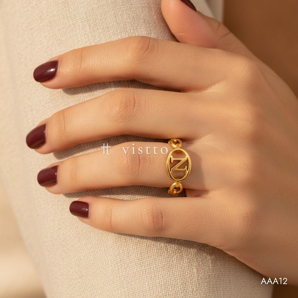 [AAA12] Anillo dorado abierto, ovalados con central de letra N