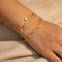 Pulsera dorada, doble cadena fina con corazones
