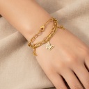 Pulsera dorada con cierre de langosta y extensor, diseño de doble cadena con cinco colgantes de mariposa calados y satinados