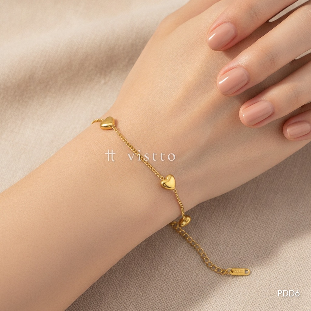 [PDD6] Pulsera dorada, cadena fina con cuatro corazones