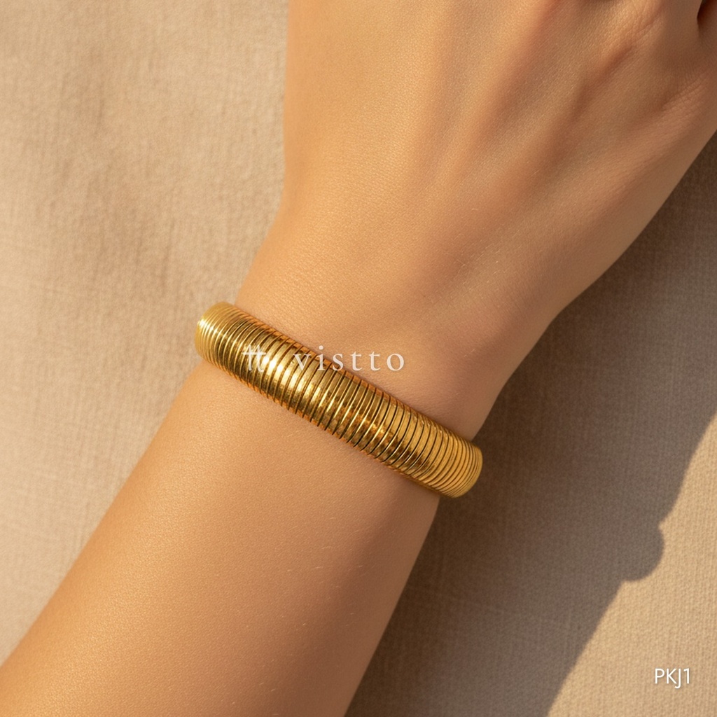 Pulsera dorada, malla acanalada flexible de 12 mm