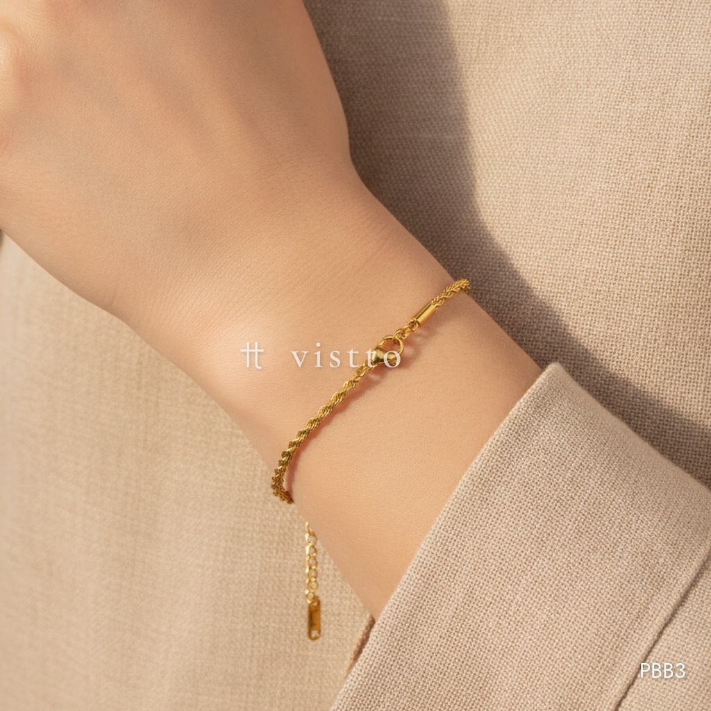 Pulsera dorada, cadena trenzada tipo cuerda fina
