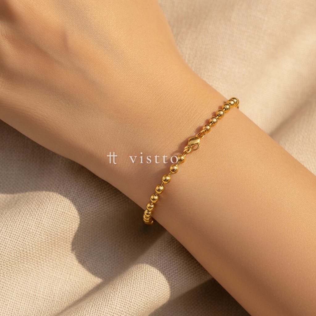 Pulsera dorada con cierre de langosta y extensor, diseño de cadena de cuentas esféricas lisas