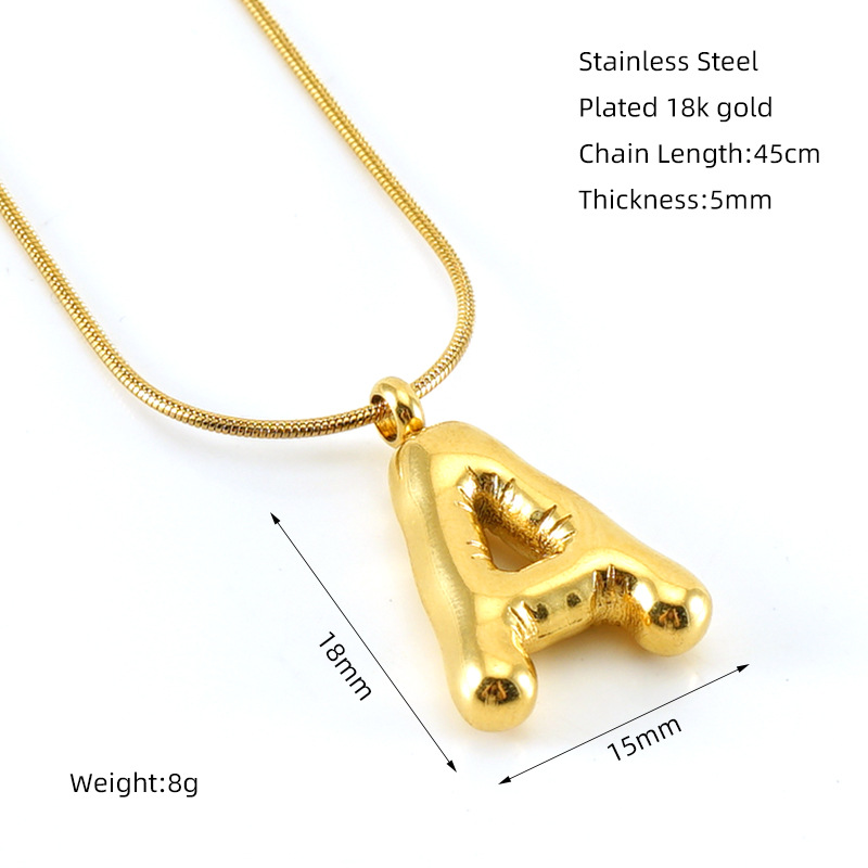 [C28] Collar con colgante de acero inoxidable 304 con recubrimiento PVD, chapado en oro 18k y galvanizado (Oro · Letra A [Oro])