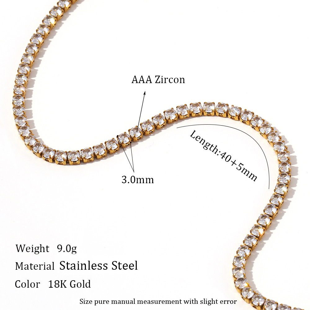 [C60] Collar de diseño geométrico en acero inoxidable 304 con baño de oro y recubrimiento PVD (Oro · Collar de circonita 3mm 40 5cm-Oro)