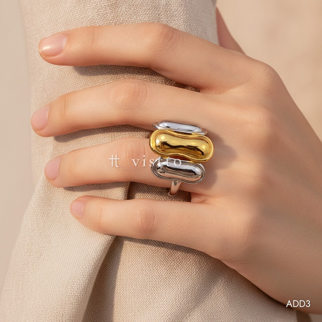 [ADD3] Anillo bicolor abierto, con tres piezas, dorado y laterales plateados